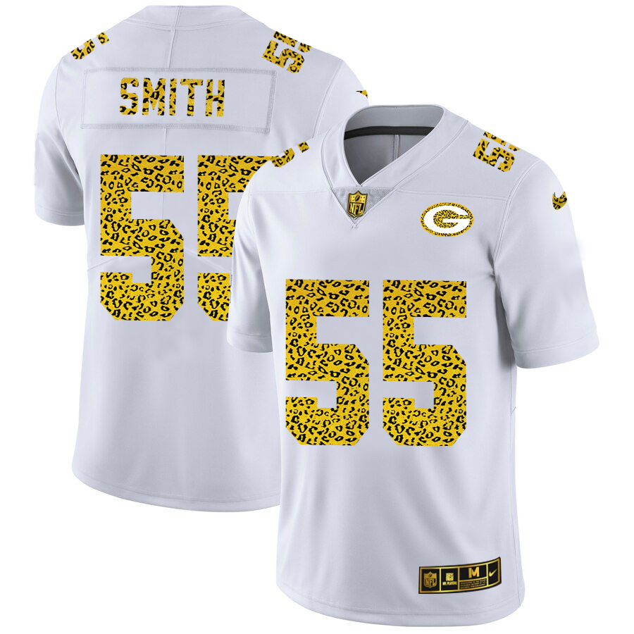 Green Bay Packers #55 ZaDarius Smith Men Nike Flocked Leopard Print Vapor Limited NFL Jersey White